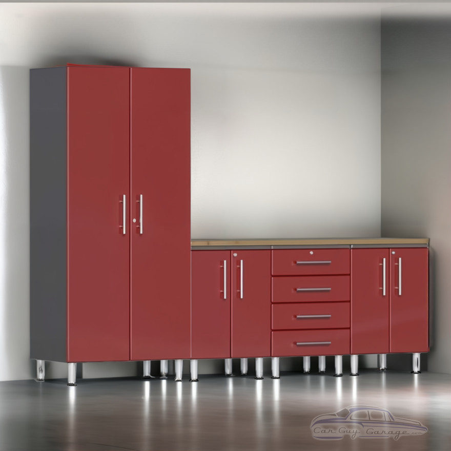 Red Modular 5 Piece Set of Garage Cabinets Red Modular 5 Piece Set of Garage Cabinets