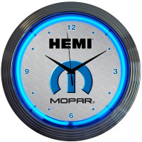 Mopar HEMI Blue Neon Garage Wall Clock - 15" Round
