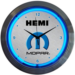 Mopar HEMI Blue Neon Garage Wall Clock - 15" Round