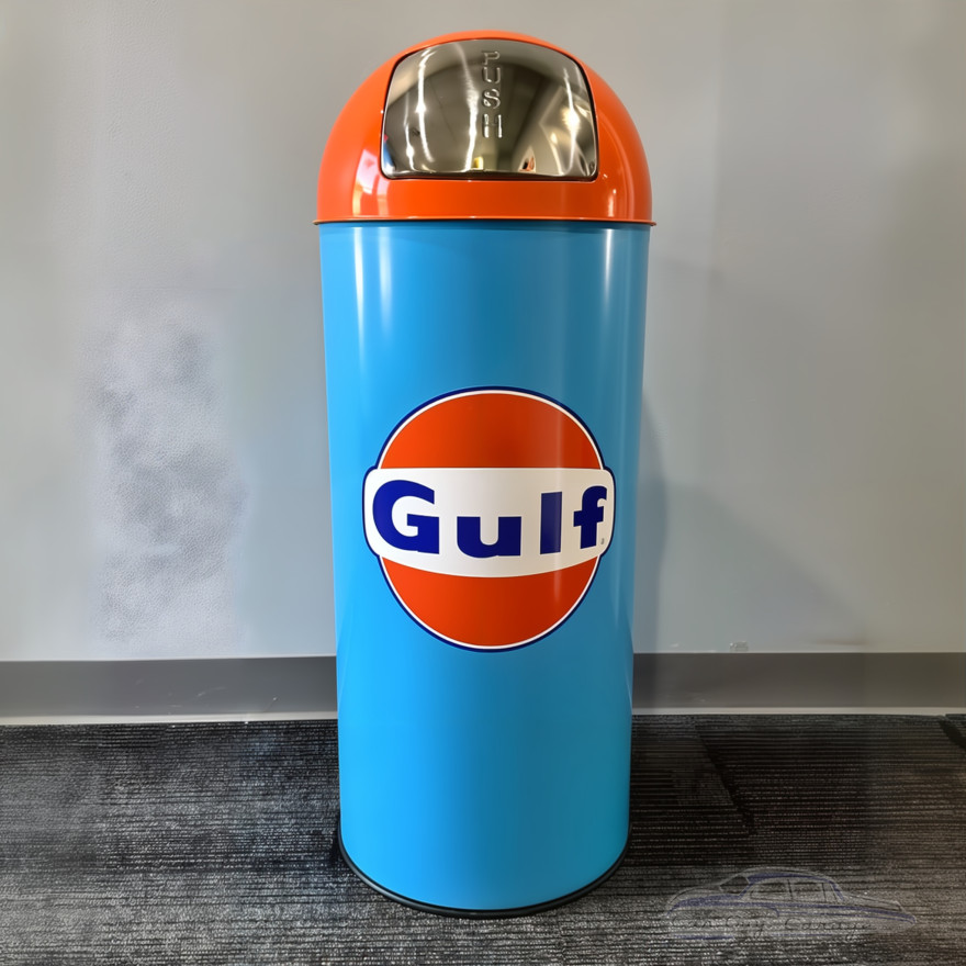 Gulf Heritage Edition Dome-Top Metal Trash Can, Push Door, 18.5 Gal