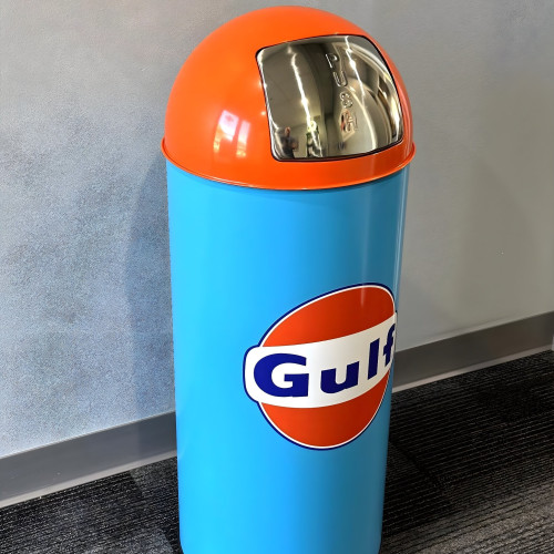 Gulf Heritage Edition Dome-Top Metal Trash Can, Push Door, 18.5 Gal