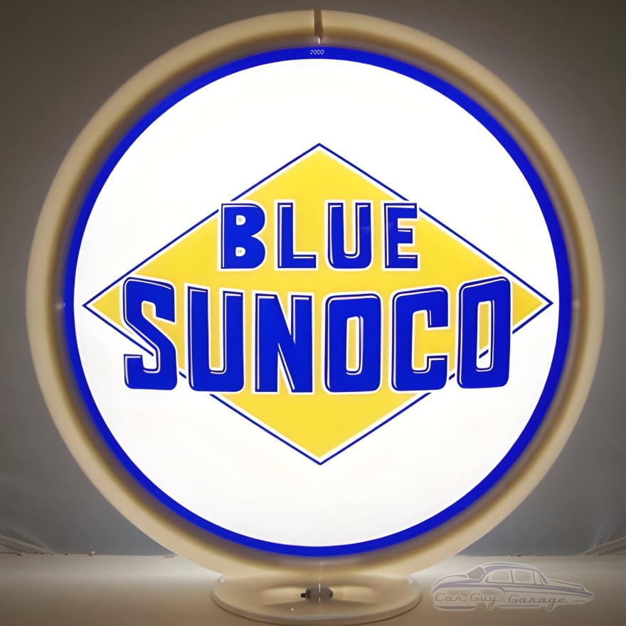 Blue Sunoco Diamond Glass Gas Pump Globe Lamp - 16.5" x 18.75" x 8"