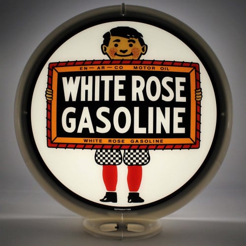 White Rose Gasoline Glass Gas Pump Globe Lamp - 16.5" x 18.75" x 8"