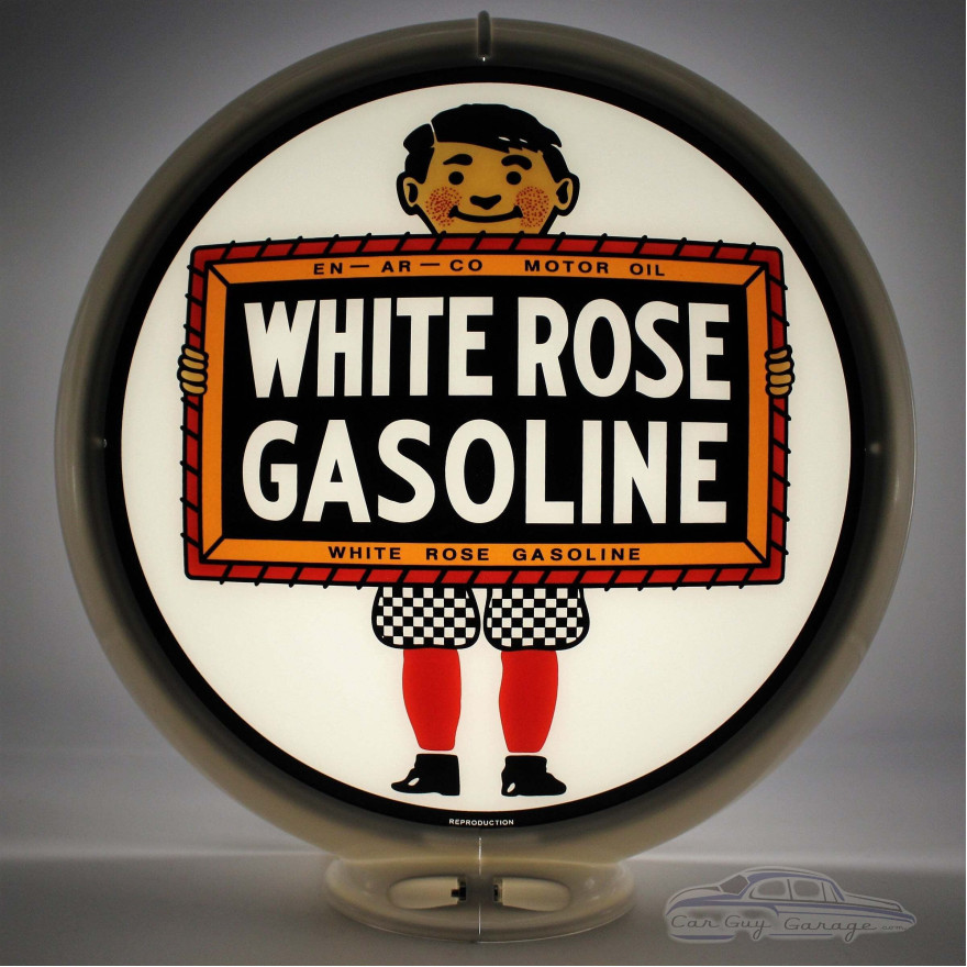White Rose Gasoline Glass Gas Pump Globe Lamp - 16.5" x 18.75" x 8"