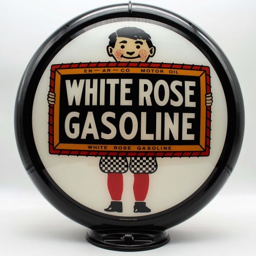 White Rose Gasoline Glass Gas Pump Globe Lamp - 16.5" x 18.75" x 8"