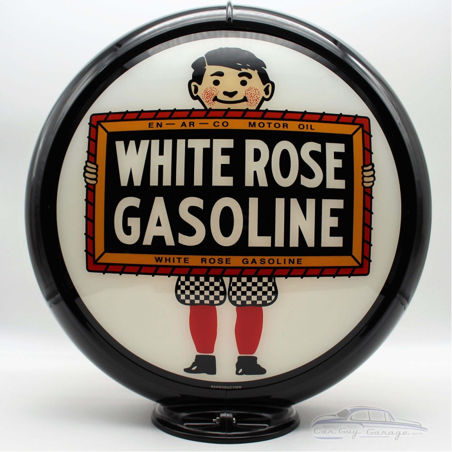 White Rose Gasoline Glass Gas Pump Globe Lamp - 16.5" x 18.75" x 8"