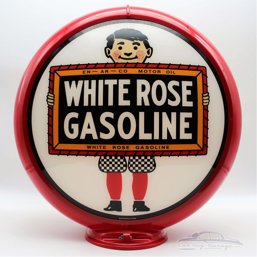 White Rose Gasoline Glass Gas Pump Globe Lamp - 16.5" x 18.75" x 8"