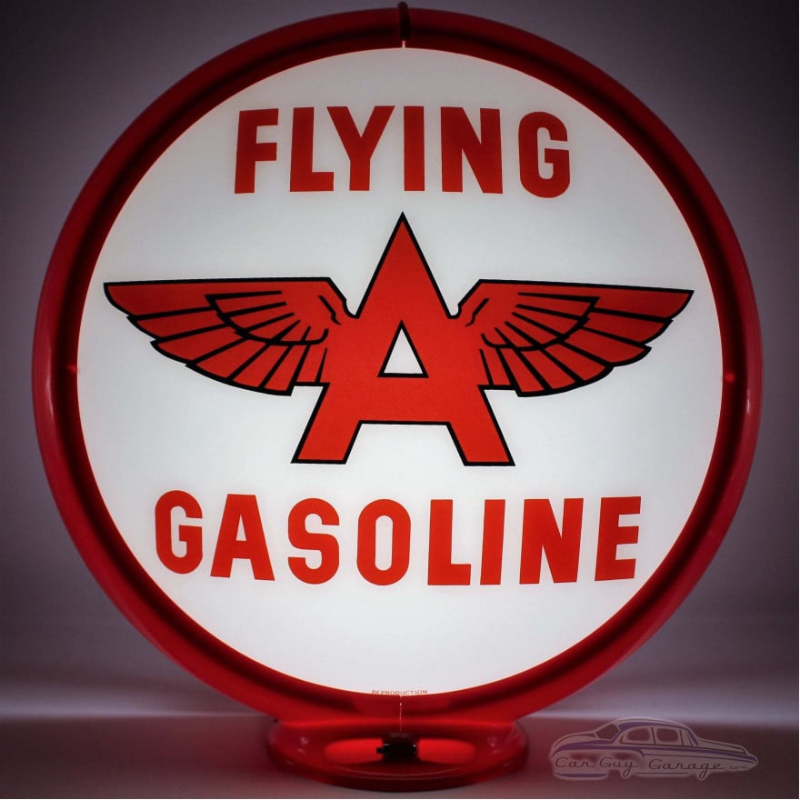 Flying A Gasoline Glass Gas Pump Globe Lamp, Double-Sided - 16.5" x 18.75" x 8"