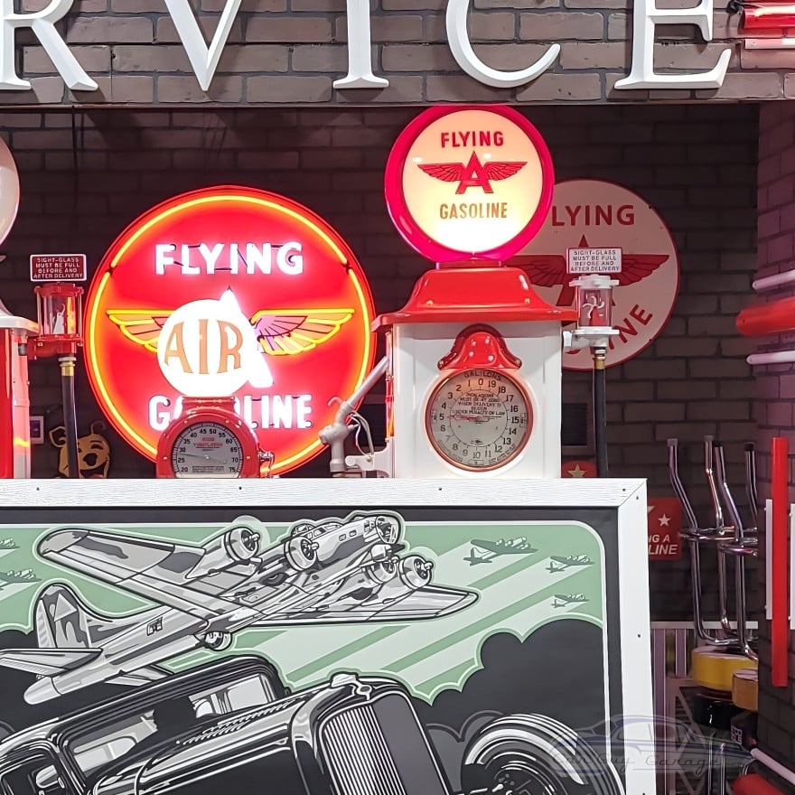 Flying A Gasoline Glass Gas Pump Globe Lamp, Double-Sided - 16.5" x 18.75" x 8"