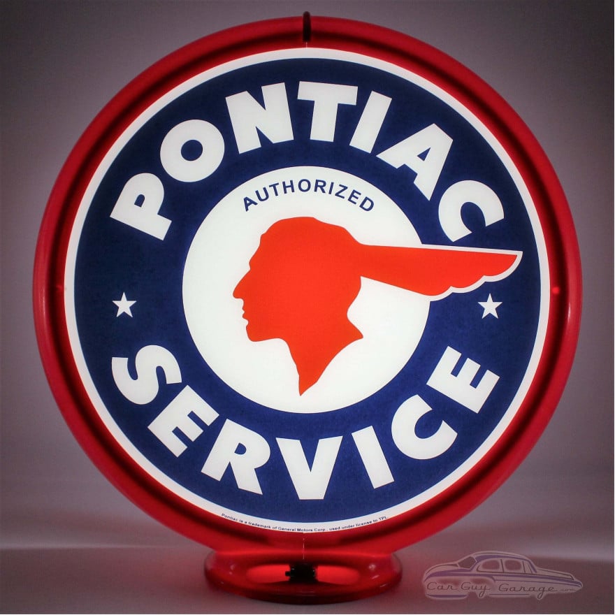 Pontiac Authorized Service Gas Pump Globe Lamp (Glass, Double-Sided) - 16.5" x 18.75" x 8"
