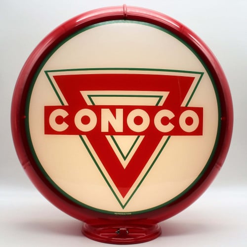 Conoco Red Triangle Glass Gas Pump Globe Lamp - 16.5" x 18.75" x 8"