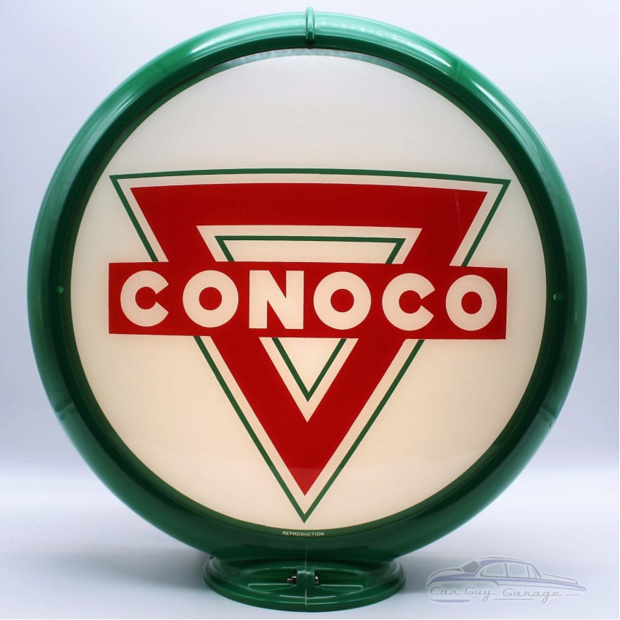 Conoco Red Triangle Glass Gas Pump Globe Lamp - 16.5" x 18.75" x 8"