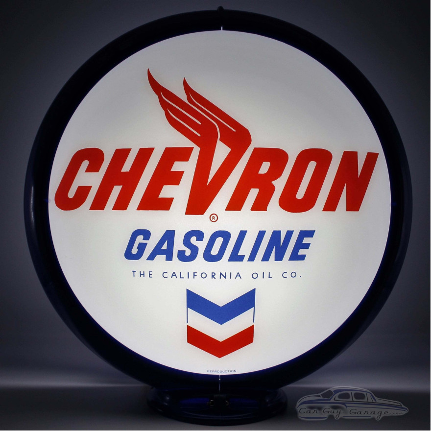 Chevron Gasoline Glass Gas Pump Globe Lighted Lamp - 16.5" x 18.75" x 8"