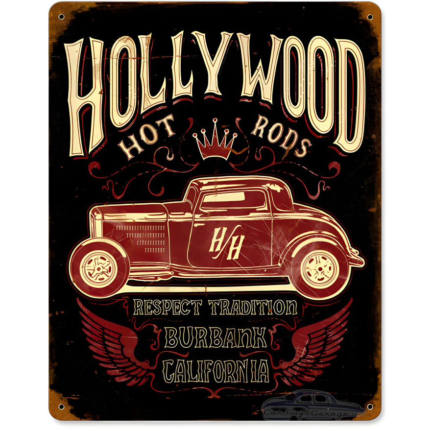 Hollywood Hot Rod Sign - 11" x 14"