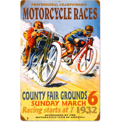 Pro Motorcycle Races Metal Sign - 16" x 24"