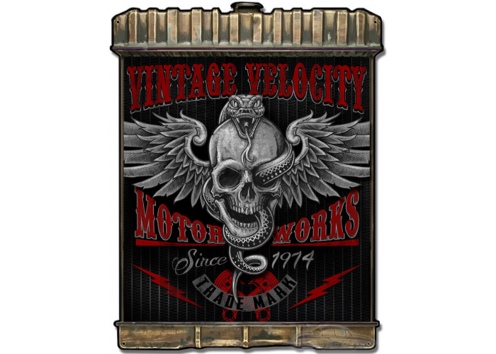 Radiator Snake Skull Metal Sign