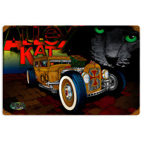 Rat Rod Alley Cat Metal Sign - 12" x 18"