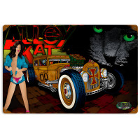 Rat Rod Alley Cat Metal Sign - 18" x 12"