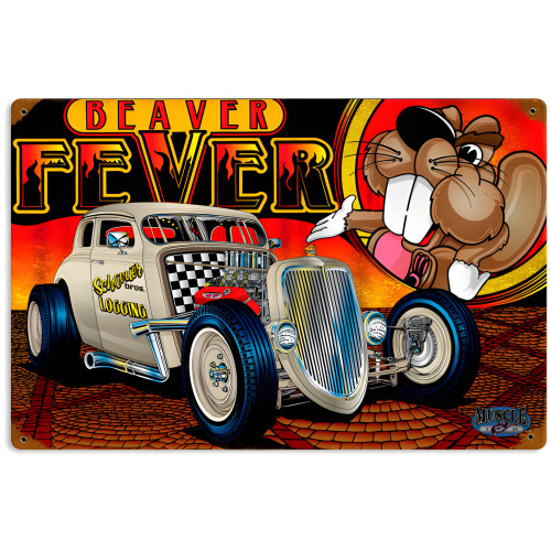 Rat Rod Beaver Fever Metal Sign - 12" x 18"