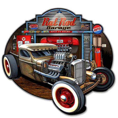 Rat Rod Garage Metal Sign - 18" x 18"