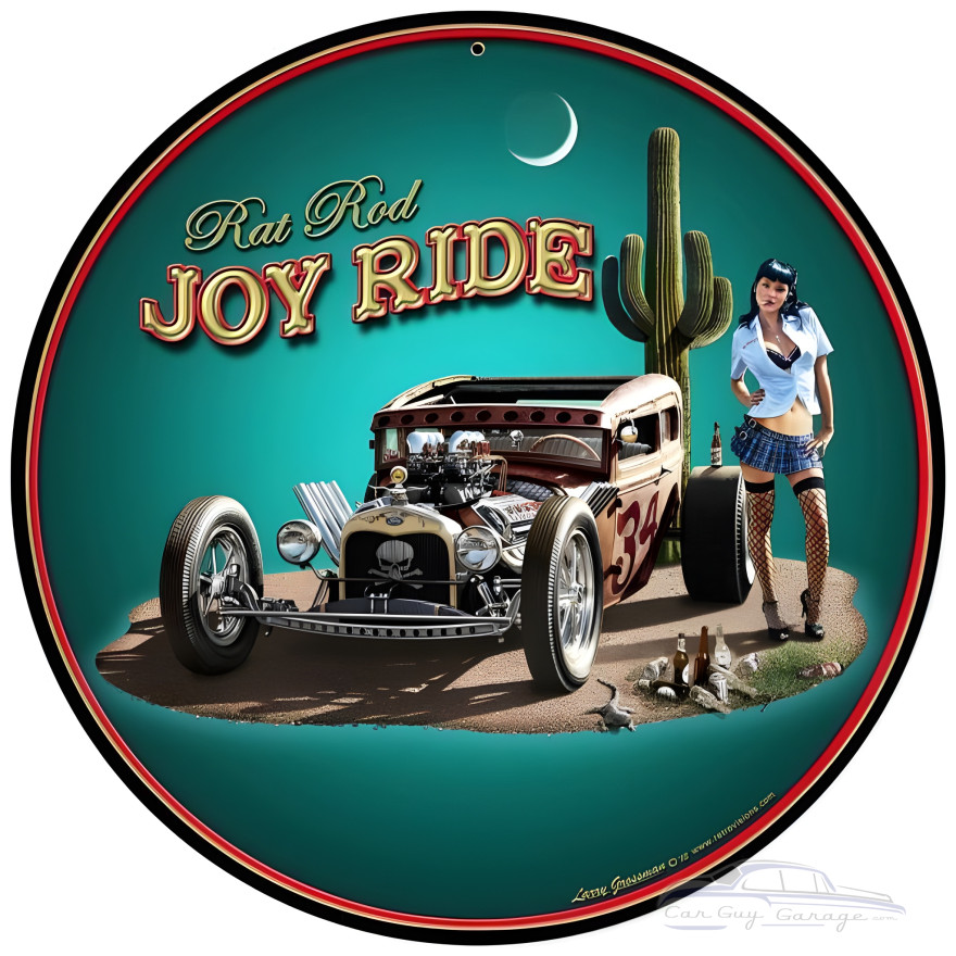 Rat Rod Joy Ride Metal Sign - 14" Round