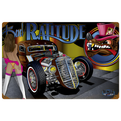 Rat Rod Ratitude Metal Sign - 18" x 12"