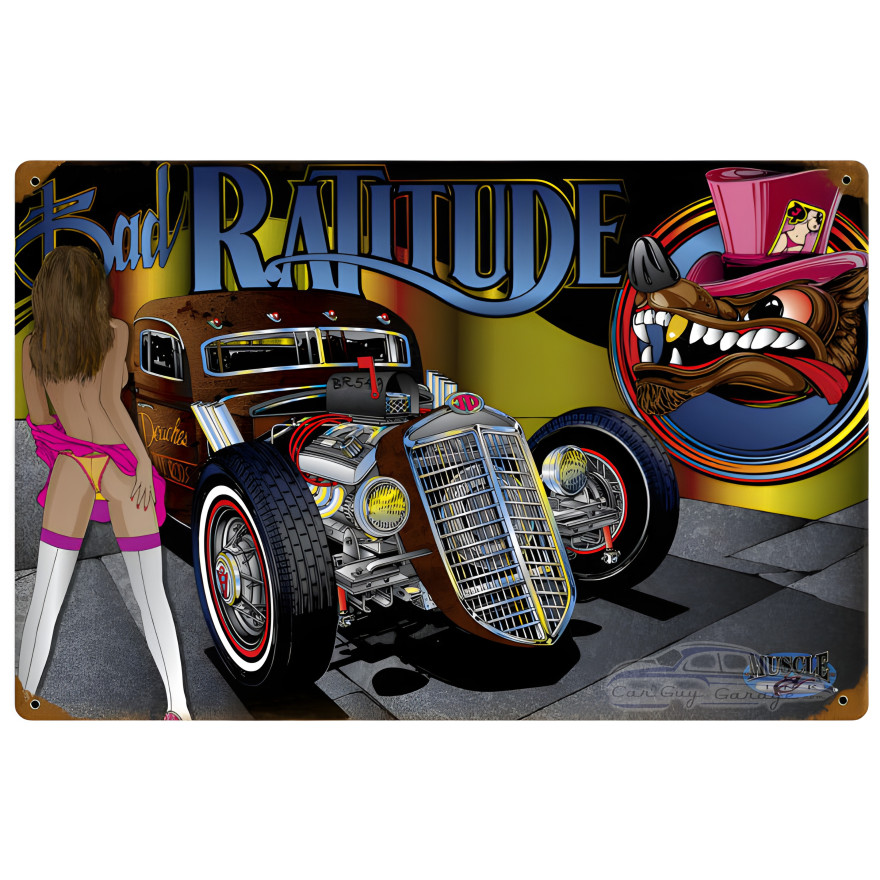Rat Rod Ratitude Metal Sign - 18" x 12"