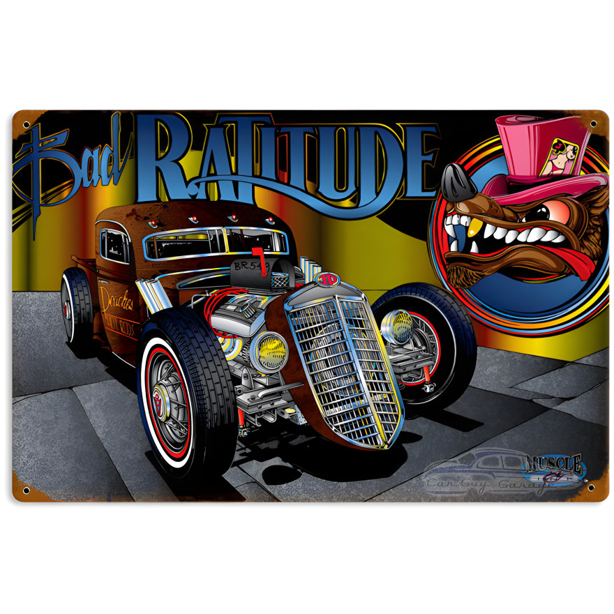 Rat Rod Ratitude Metal Sign - 12" x 18"