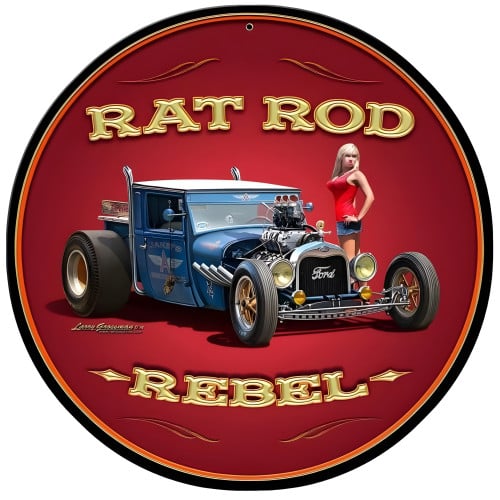 Rat Rod Rebel Metal Sign - 14" Round