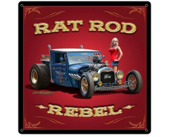 Rat Rod Rebel Metal Sign - 18" x 18"