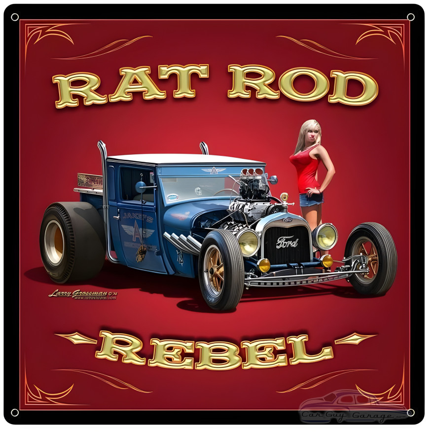 Rat Rod Rebel Metal Sign - 18" x 18"