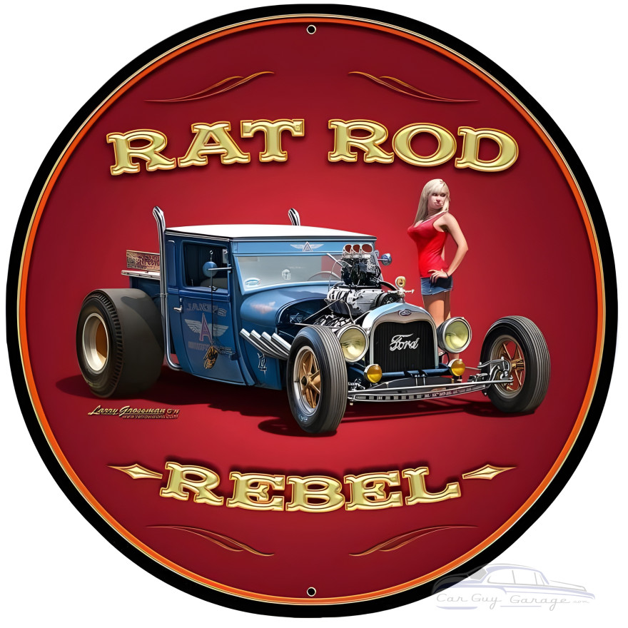 Rat Rod Rebel Metal Sign - 28" Round