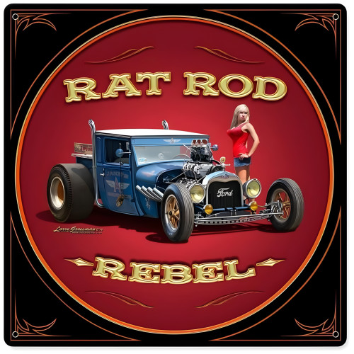 Rat Rod Rebel Metal Sign - 12" x 12"
