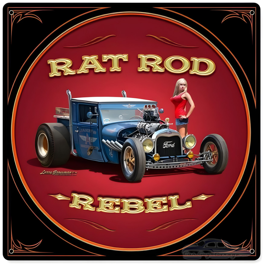 Rat Rod Rebel Metal Sign - 12" x 12"