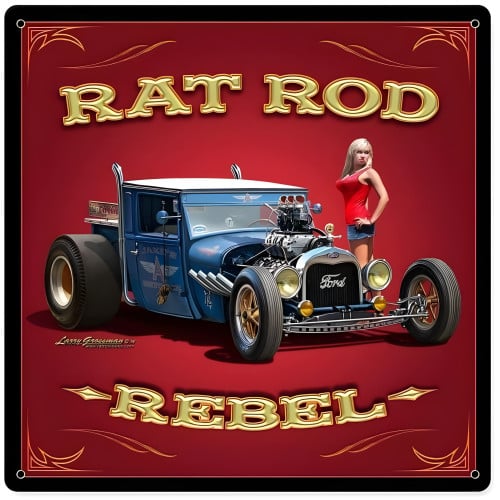 Rat Rod Rebel Metal Sign - 12" x 12"