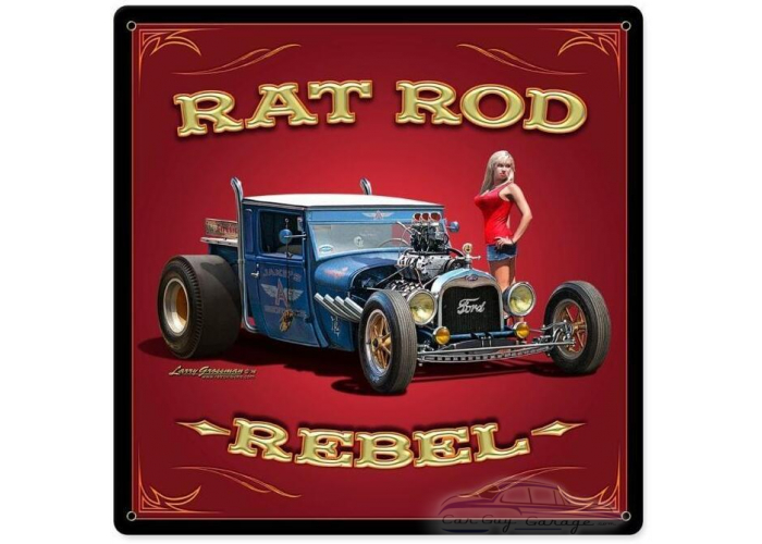 Rat Rod Rebel Metal Sign - 12" x 12"