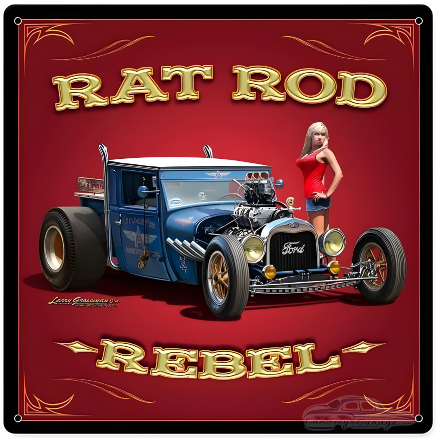 Rat Rod Rebel Metal Sign - 12" x 12"