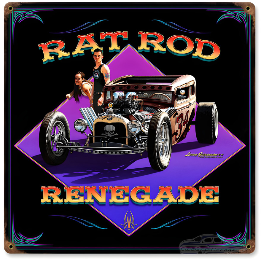 Rat Rod Renegade Metal Sign - 12" x 12"