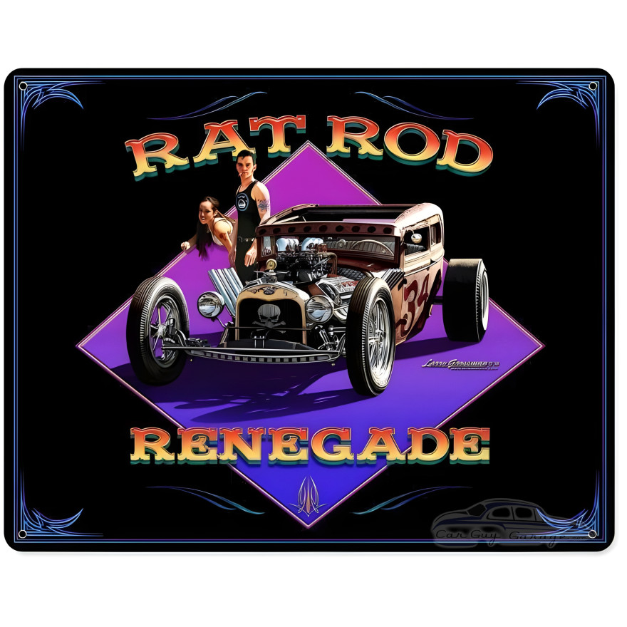 Rat Rod Renegade Metal Sign - 15" x 12"