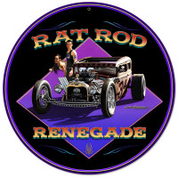 Rat Rod Renegade Metal Sign - 14" Round