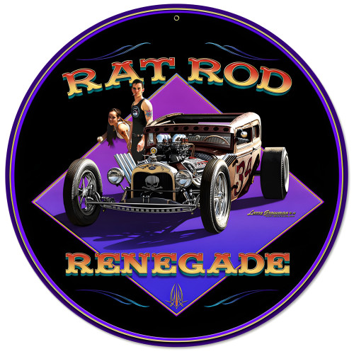 Rat Rod Renegade Metal Sign - 14" Round
