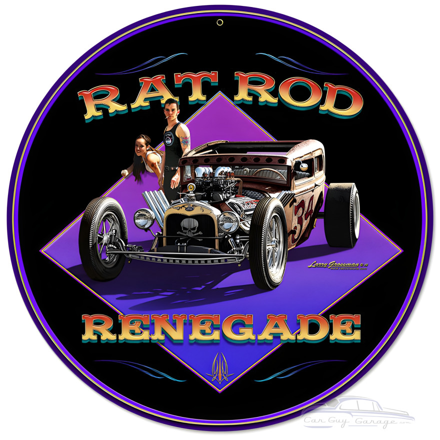 Rat Rod Renegade Metal Sign - 14" Round
