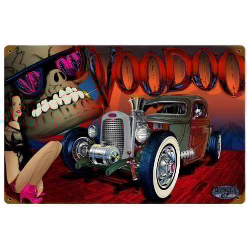 Rat Rod Voodoo Metal Sign - 18" x 12"