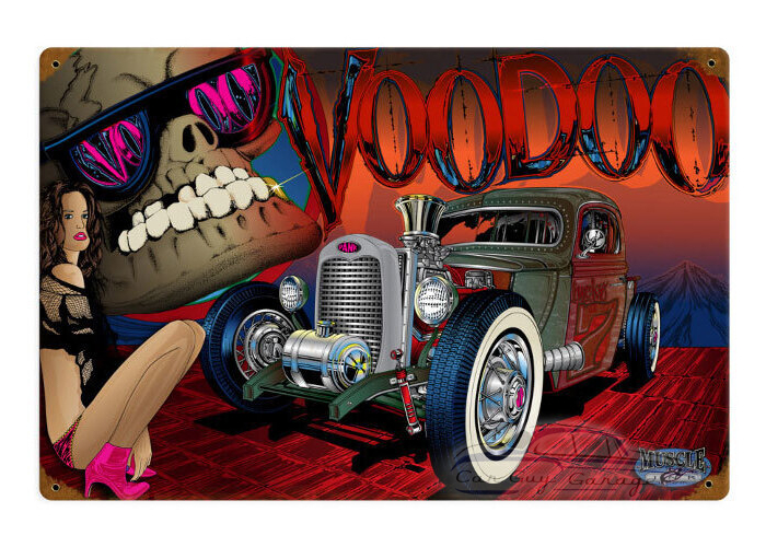 Rat Rod Voodoo Metal Sign - 18" x 12"