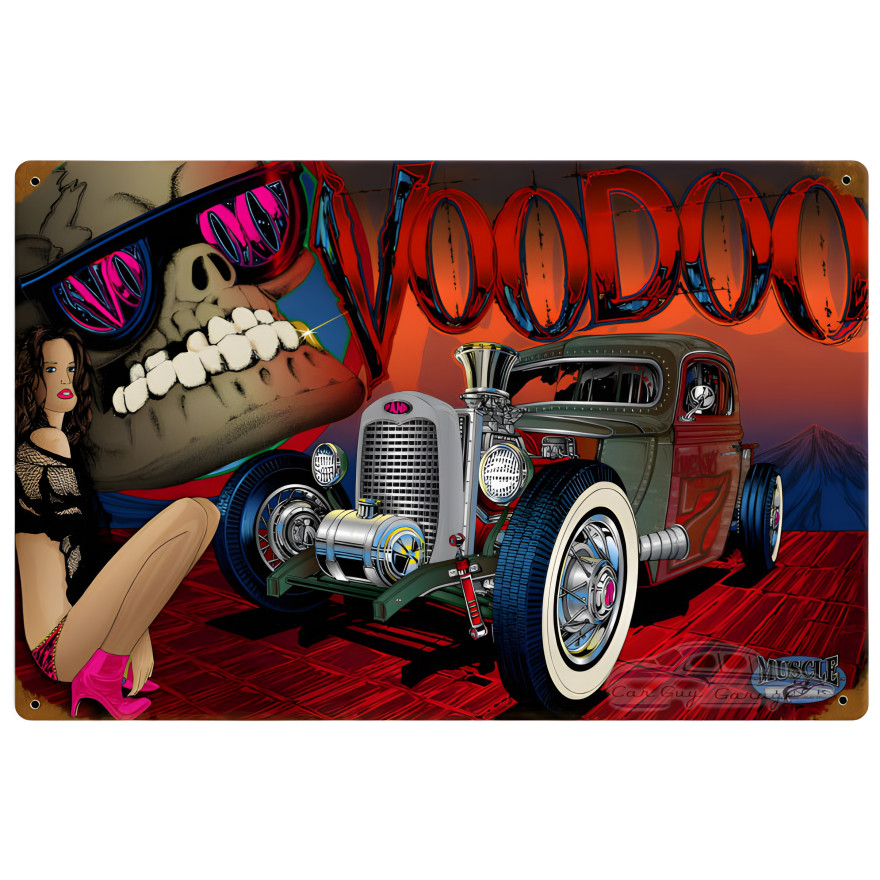 Rat Rod Voodoo Metal Sign - 18" x 12"