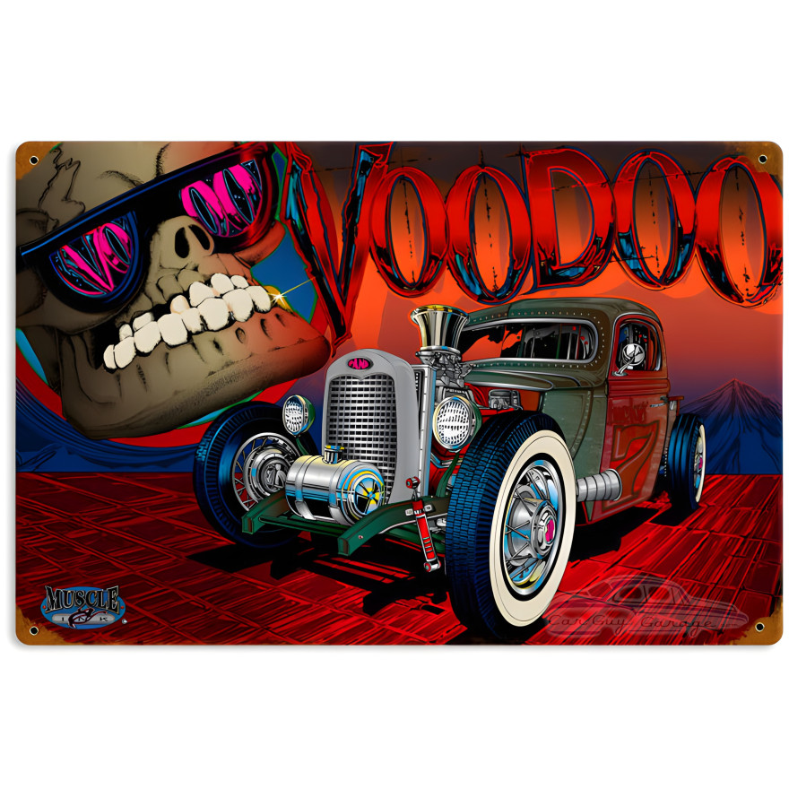 Rat Rod Voodoo Metal Sign - 12" x 18"