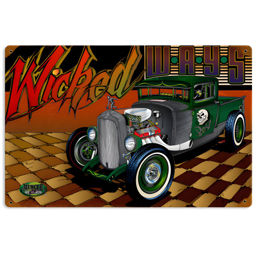 Rat Rod Wicked Ways Metal Sign - 12" x 18"