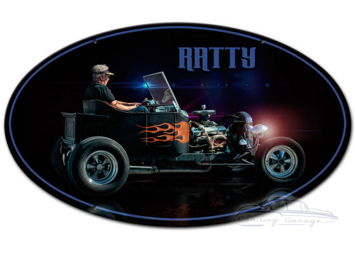 Ratty Rat Rod Oval Metal Sign - 24" x 14"