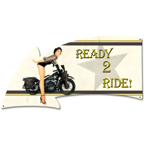 Ready 2 Ride Grunge Metal Sign - 26" x 14"