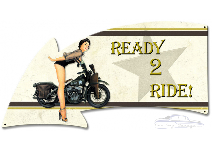 Ready 2 Ride Grunge Metal Sign - 26" x 14"
